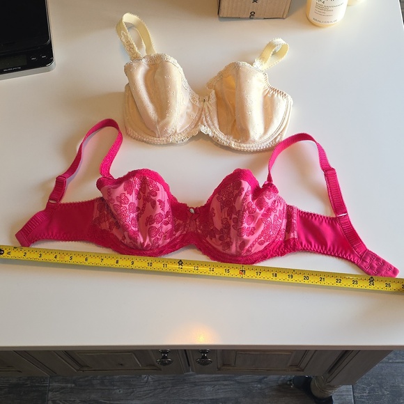 2 Fantasie Mae Hot Pink & Ivory Lace Underwire Bras - 30H US *Valentine's Sexy - Picture 2 of 16